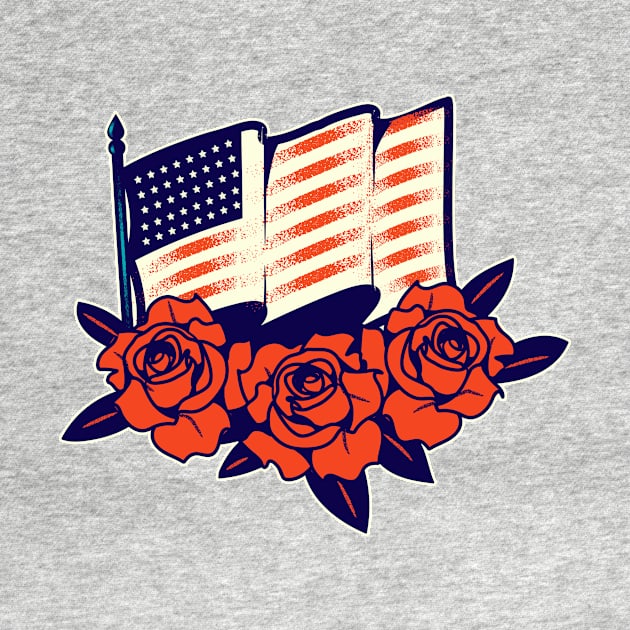 4th of july american flag over roses by InkyArt